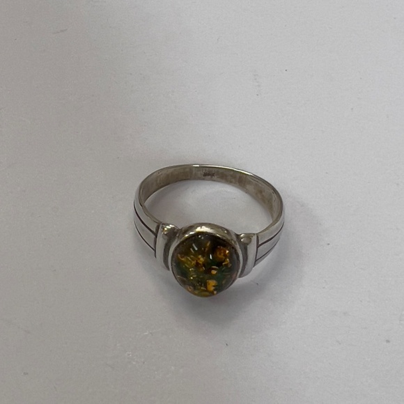 AMBER 925 STERLING SILVER ENGAGEMENT RING BALTIC SIZE 8 COGNAC SIZE 7 1/2 - Picture 3 of 4